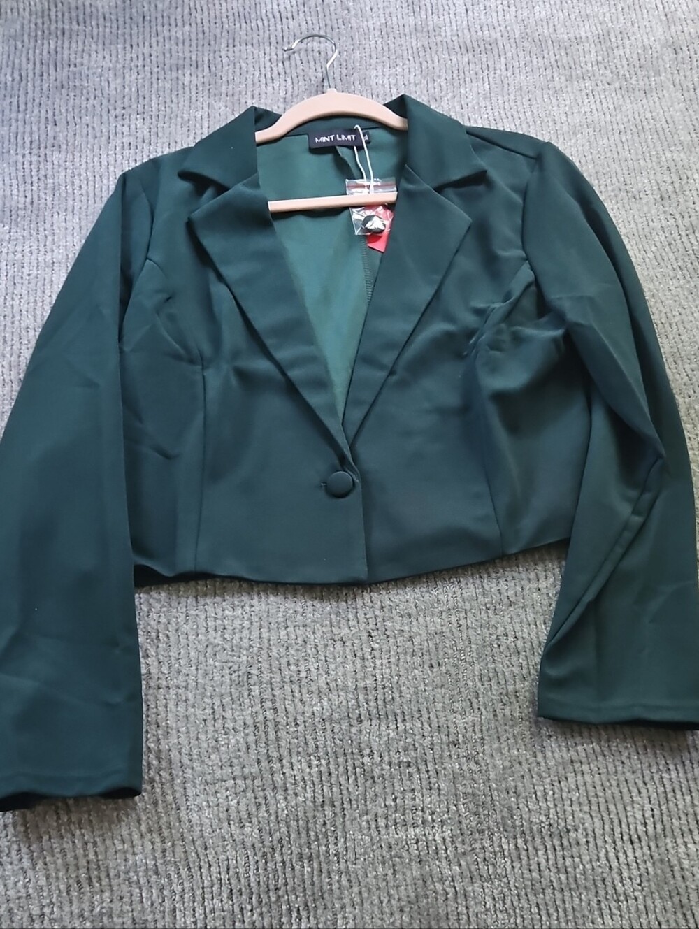 Cropped Dark Green Single-Button Blazer